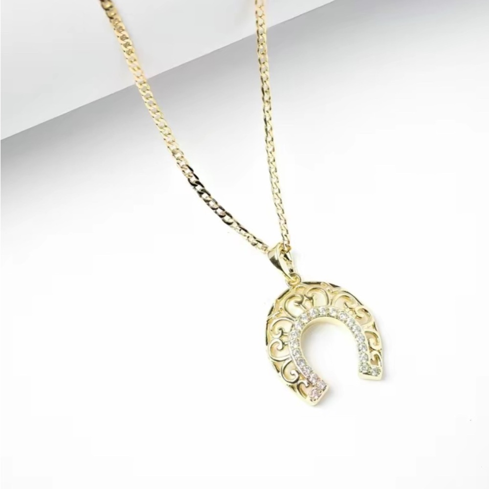 14k Gold Tone Horseshoe Pendant Necklace with Crystal Accents - Women Jewelry​